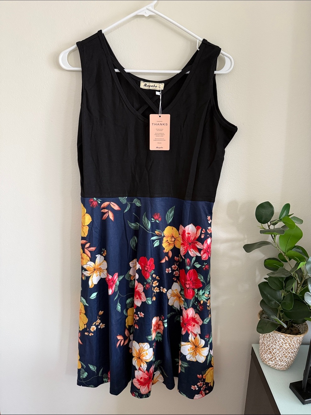 Black & Navy Floral Sleeveless Fit-and-Flare Dress